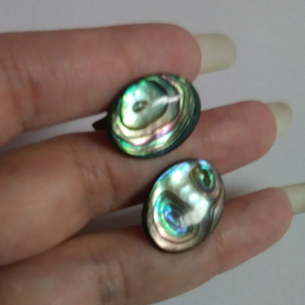 Vintage Sterling Silver Mens MEXICAN cufflinks abalone 1940s 1950s